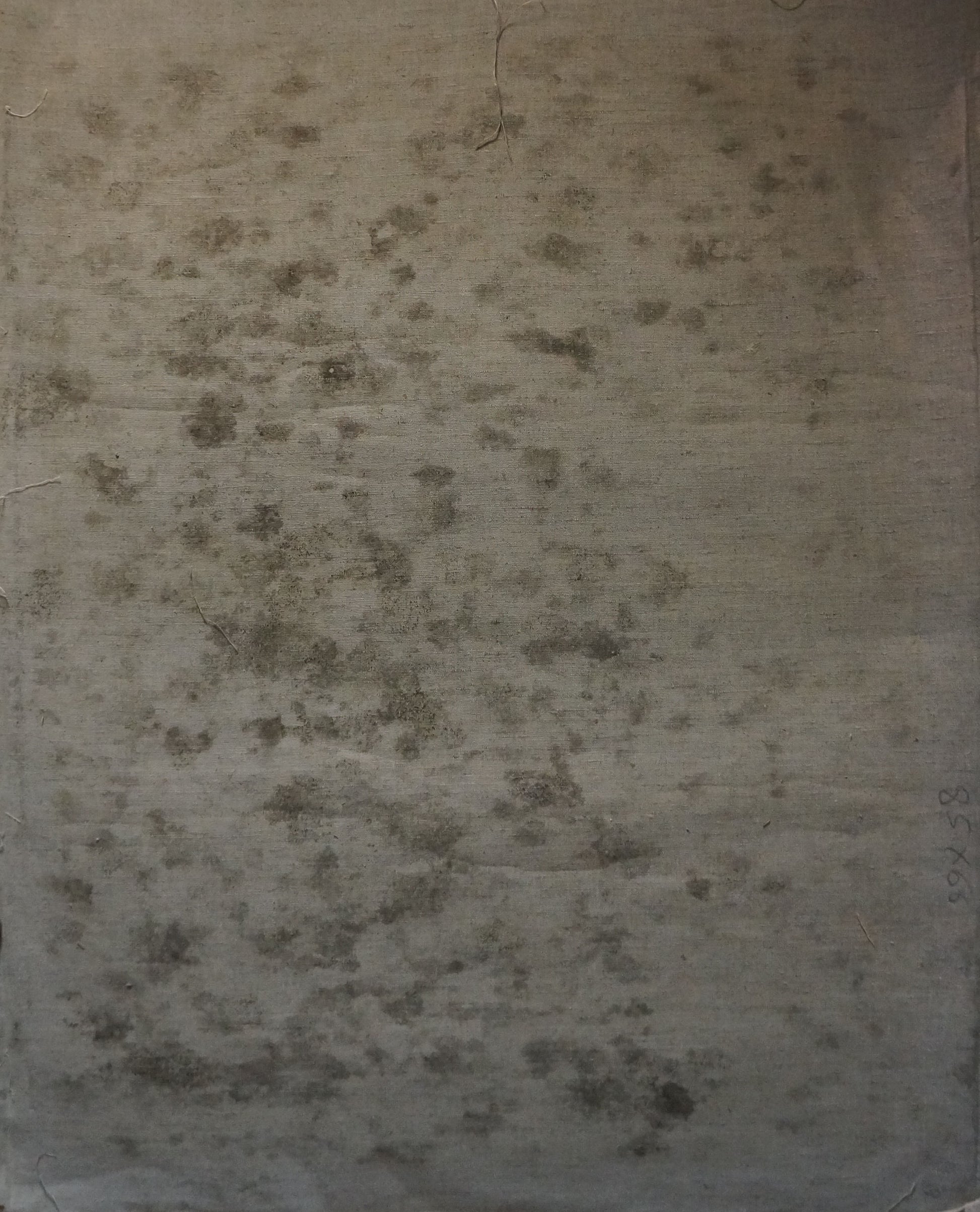 Back of Maria Titarenko oil painting with weathered stained fabric