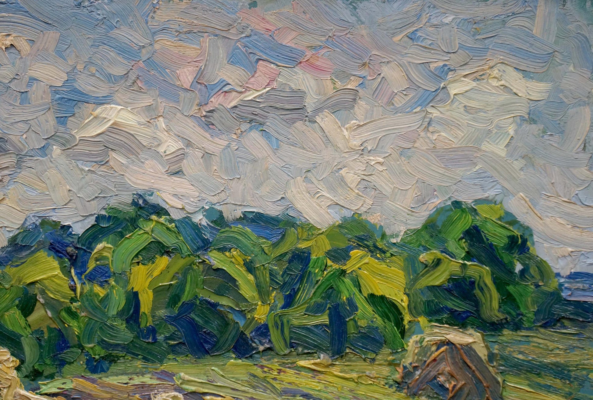 Abstract impasto oil painting Haystacks by Sergey Dupliy with textured blues