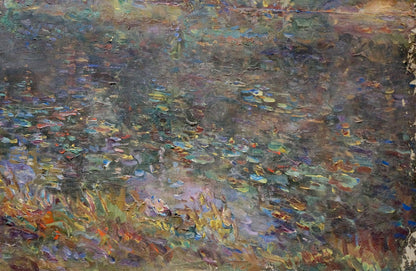 Textured impressionistic oil painting of water lilies by Titarenko Maria Anatolyevna