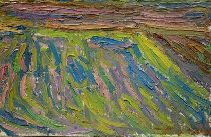 Vibrant impressionist oil painting by Dupliy Sergey Alexandrovich, textured field landscape