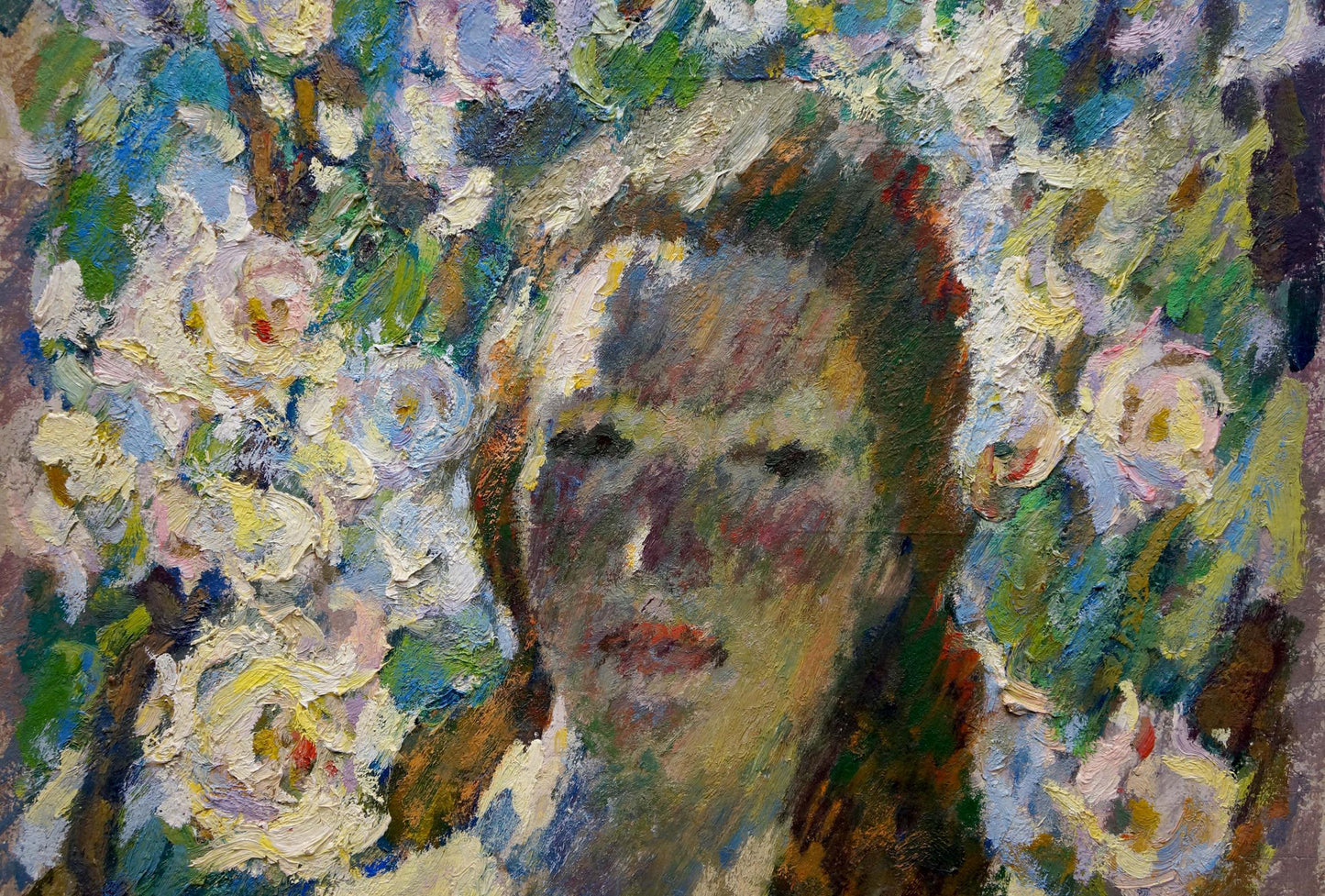 Oil painting of woman among roses by Zhurakovsky Victor Petrovich