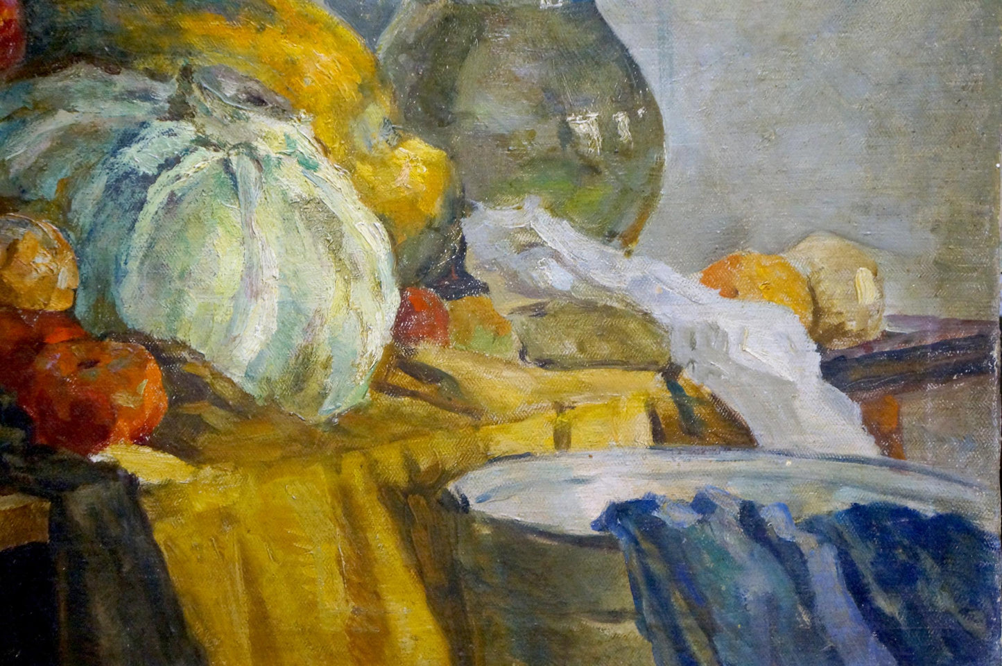 Oil painting Still life Kucherov I: textured greenish-blue pumpkin