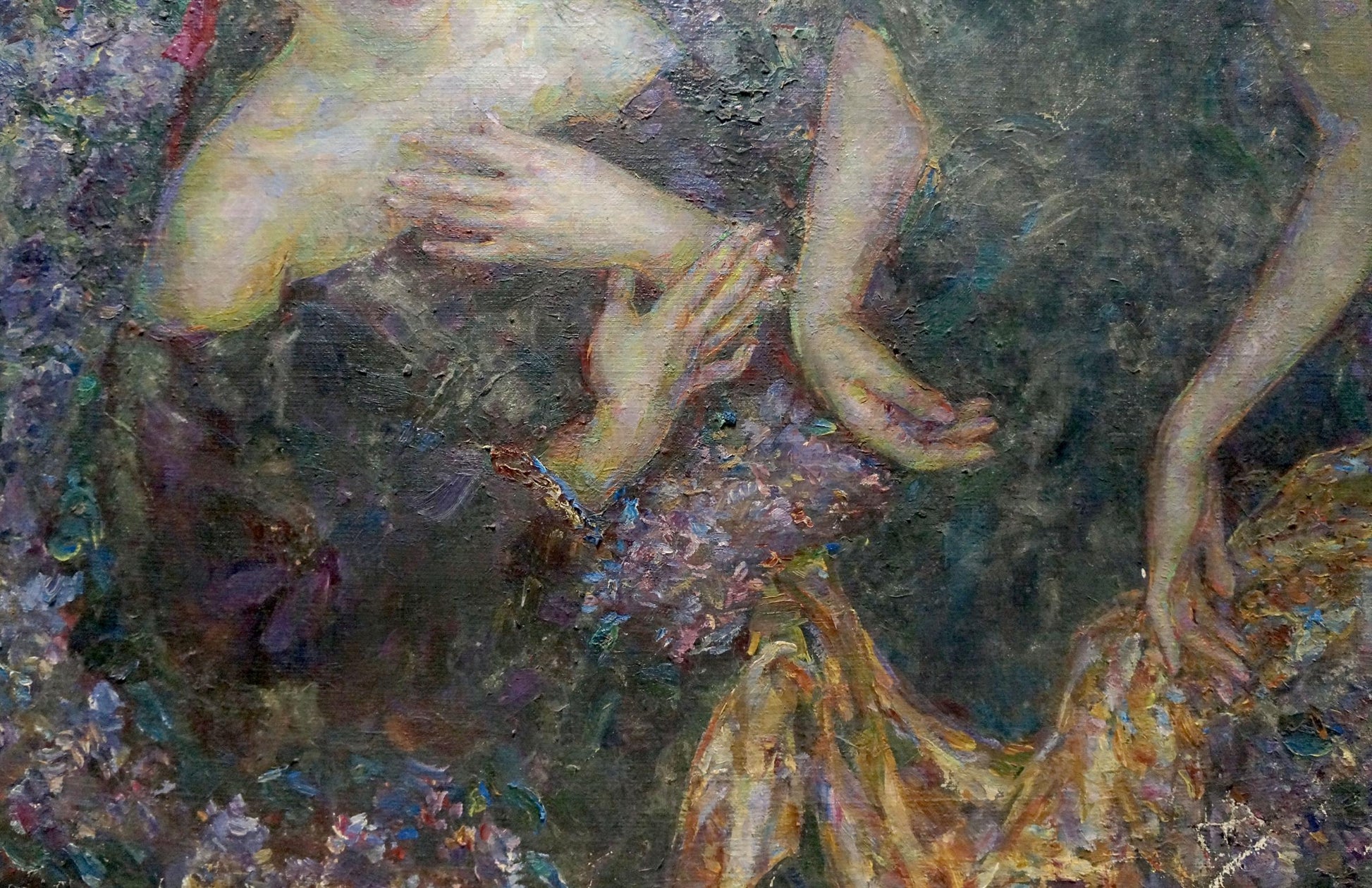 Oil painting of girls near lilac by Titarenko Maria Anatolyevna