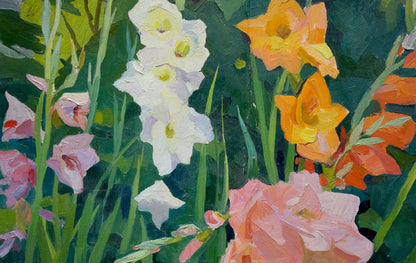 Vibrant impressionist oil painting of gladiolus by Balanovsky Yuri Vasilievich