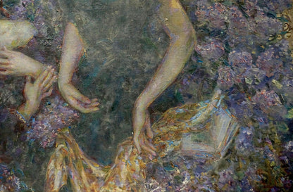 Textured impressionistic oil painting of girls near lilac by Titarenko Maria Anatolyevna