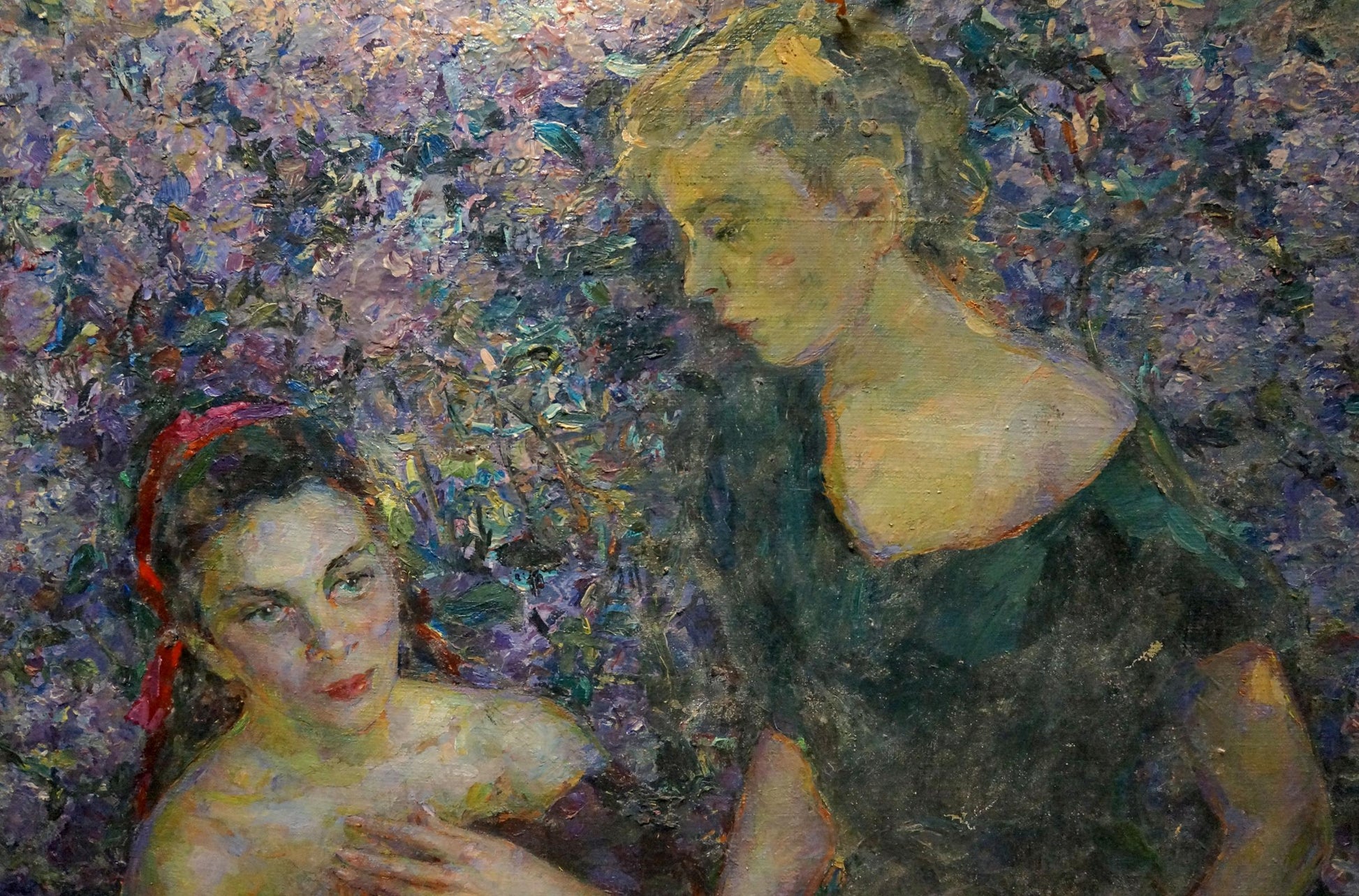 Vibrant oil painting of girls near lilac by Titarenko Maria Anatolyevna