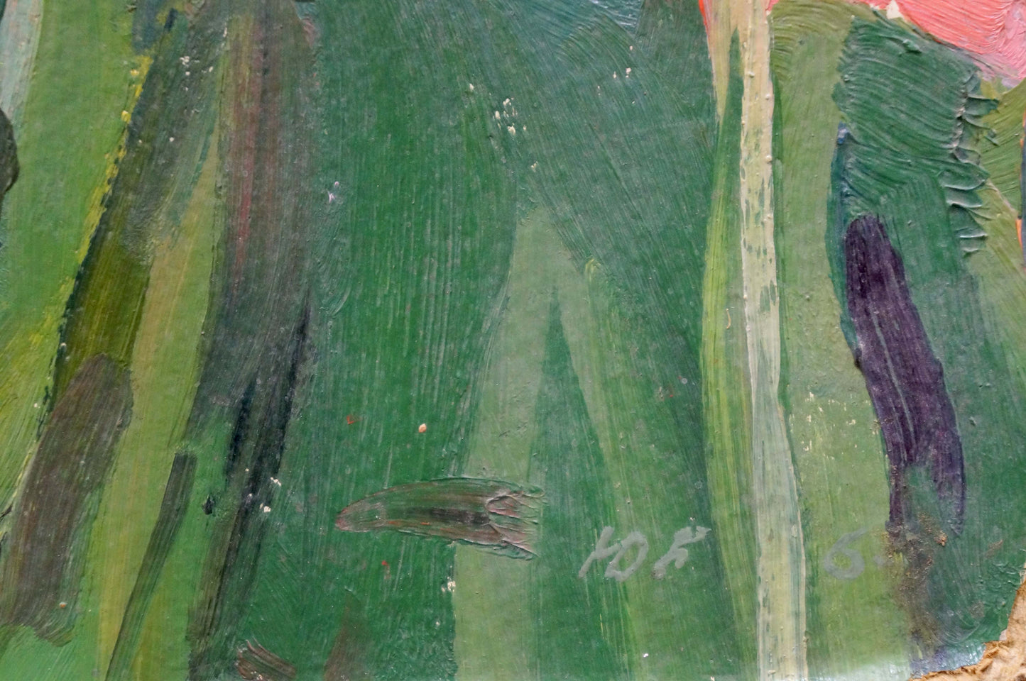 Oil painting Gladioli by Balanovsky Yuri Vasilievich with bold green purple brown strokes