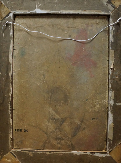 Back of weathered oil painting portrait of man by Alexander Alexandrovich Deineka