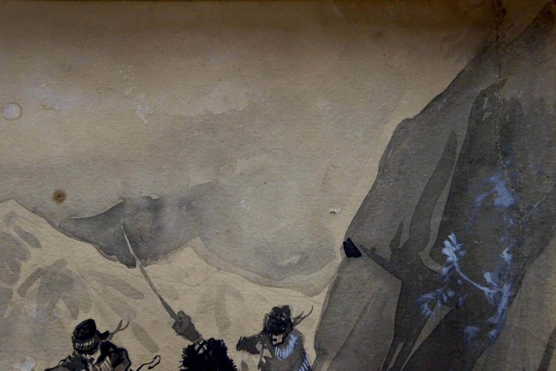 Traditional ink-wash painting of Vasily Semyonovich Svarog Cavalry on cliffside