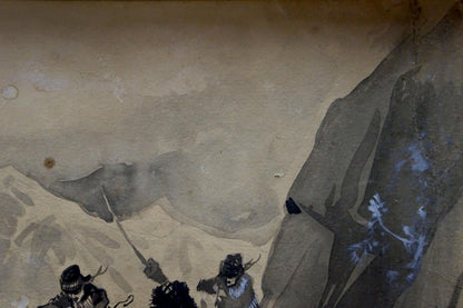 Traditional ink-wash painting of Vasily Semyonovich Svarog Cavalry on cliffside