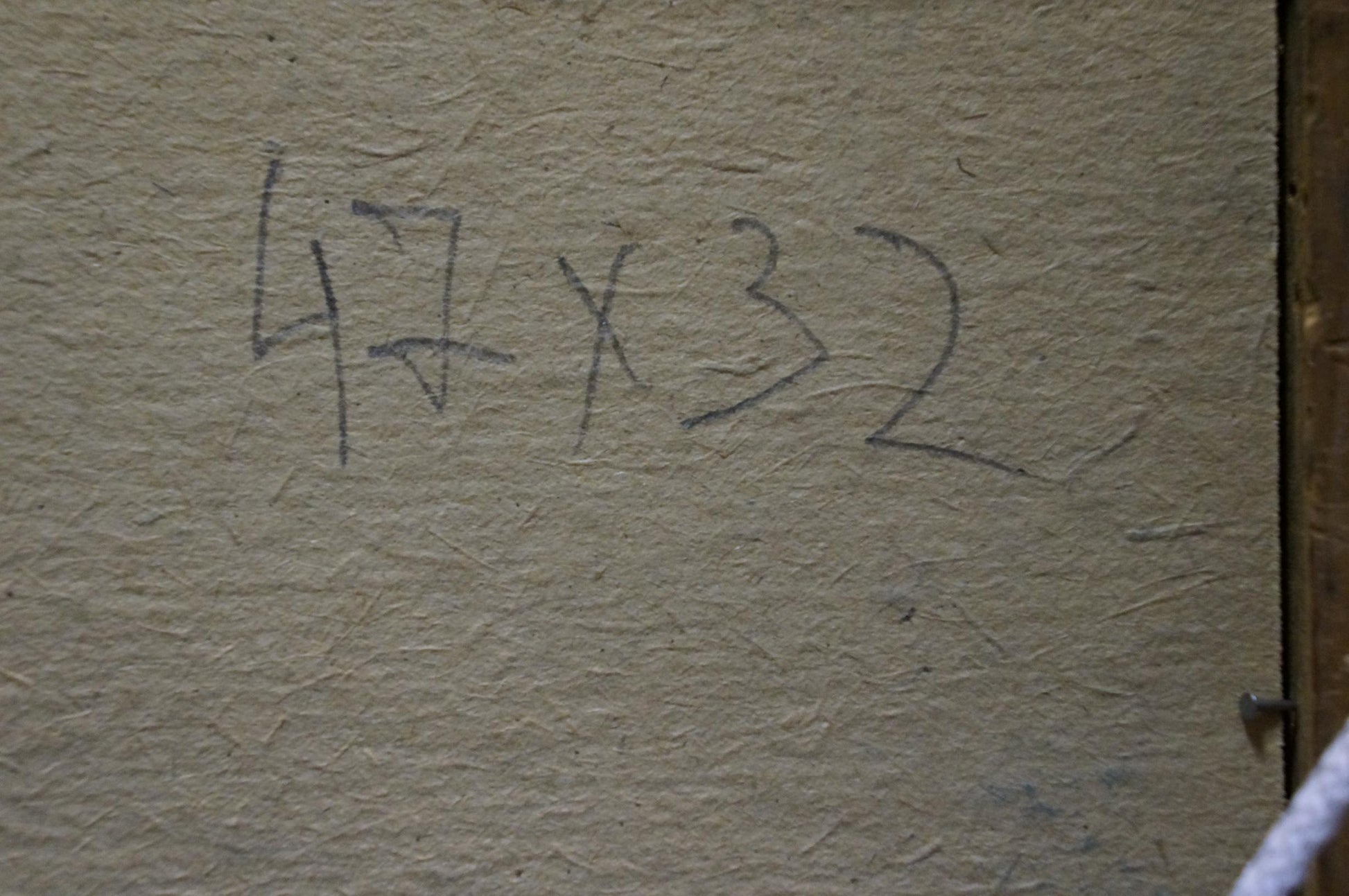 Handwritten 47 x 32 inch markings on beige textured back of Painting Cavalry Vasily Semyonovich Svarog