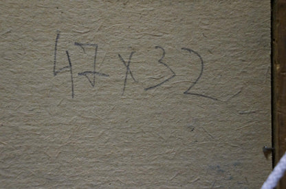 Handwritten 47 x 32 inch markings on beige textured back of Painting Cavalry Vasily Semyonovich Svarog