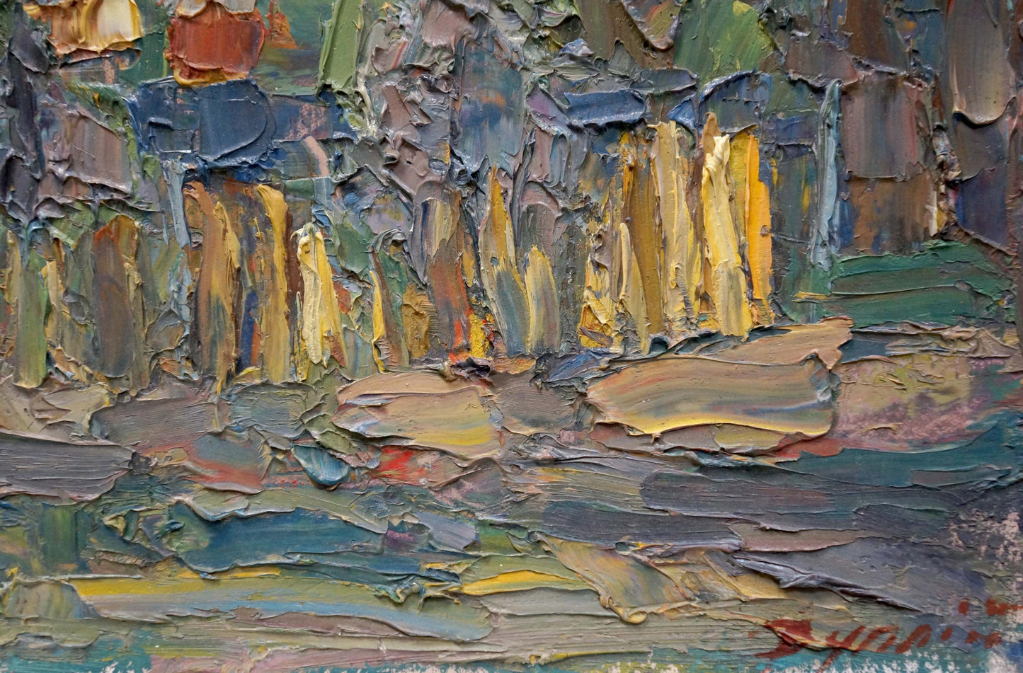 Abstract Evening Dupliy oil painting by Sergey Alexandrovich, impasto earthy tones