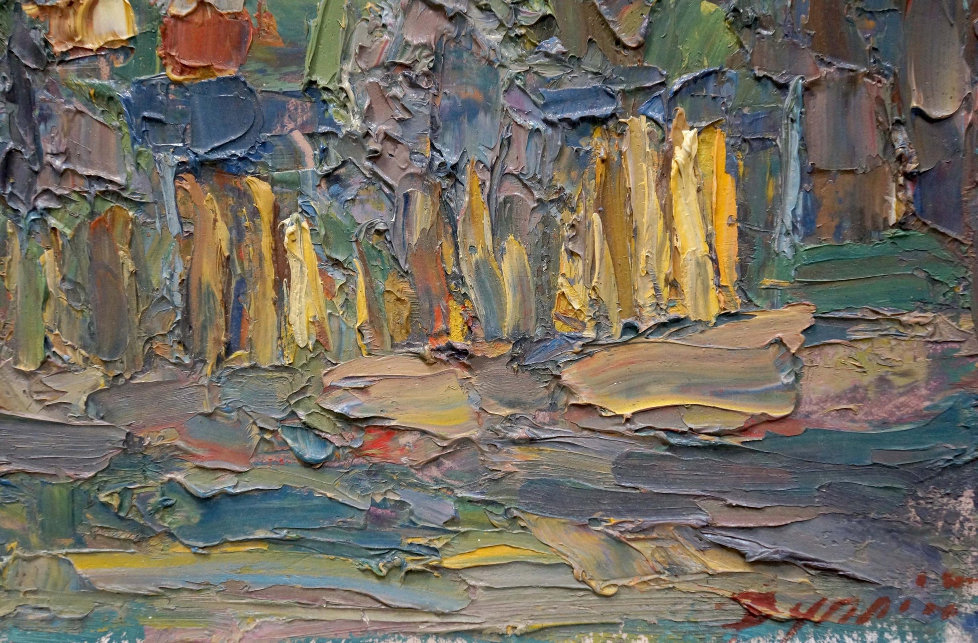 Abstract Evening Dupliy oil painting by Sergey Alexandrovich, impasto earthy tones