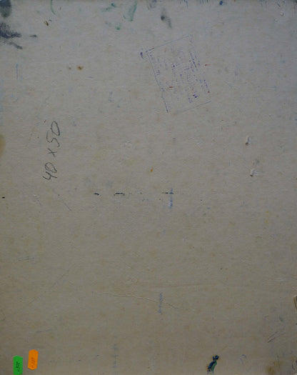 Back of Abstract oil painting Among the Trees by Dupliy Sergey Alexandrovich with faint pencil marks and corner stickers