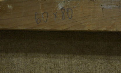Back of Oil painting Forest V. Molodtsov: weathered stretcher bar with 60 x 80 dimensions in purple ink