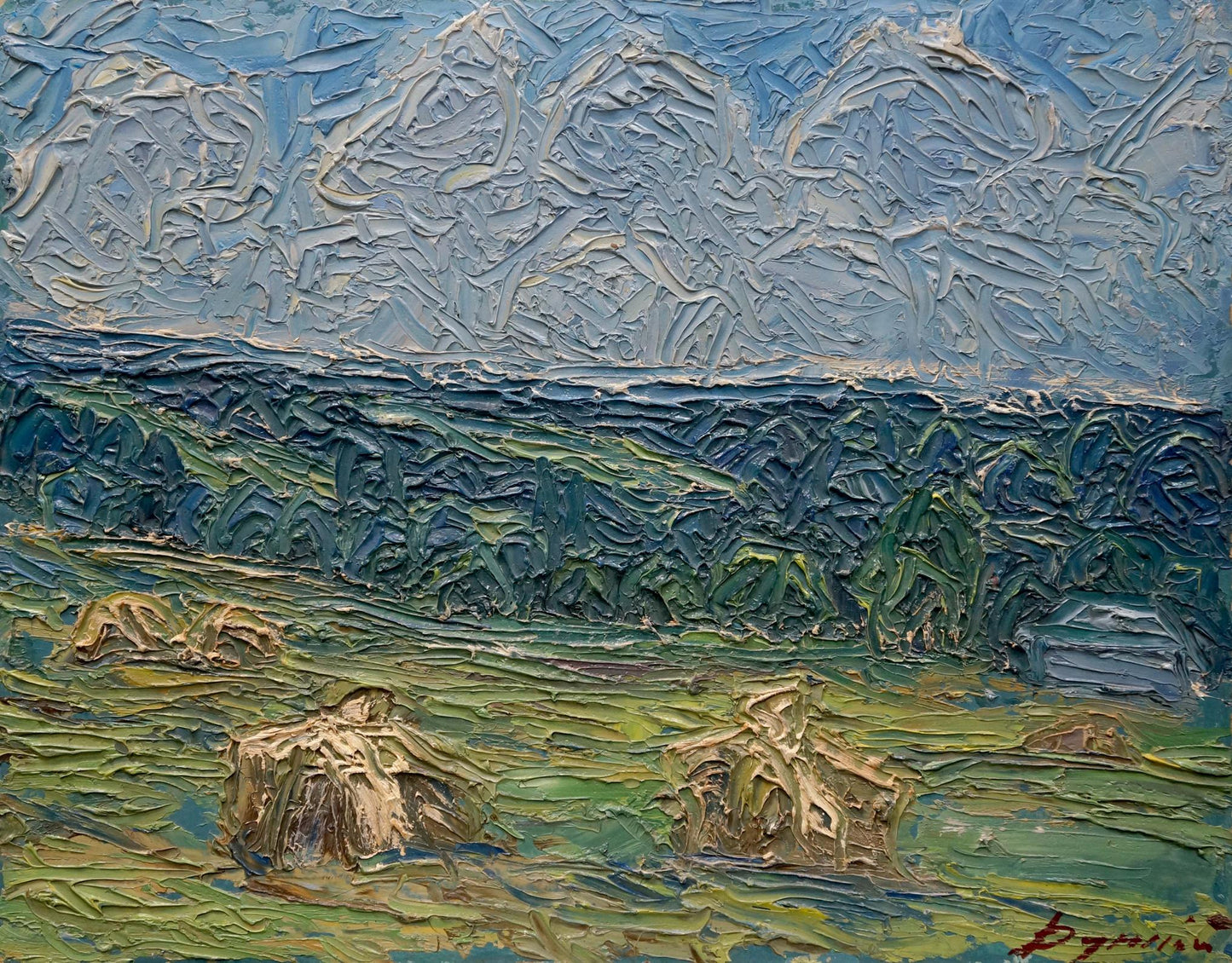 Textured impasto oil painting Golden Acres by Sergey Dupliy, rolling hills