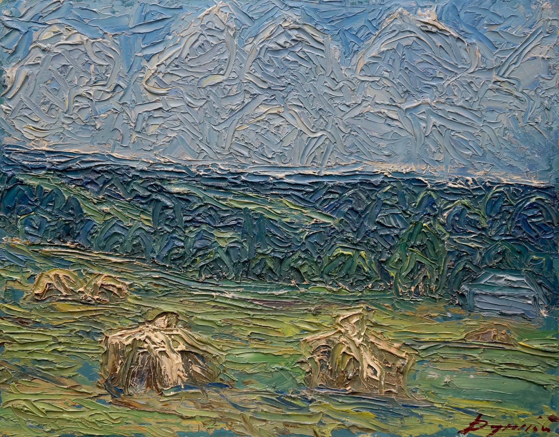 Textured impasto oil painting Golden Acres by Sergey Dupliy, rolling hills