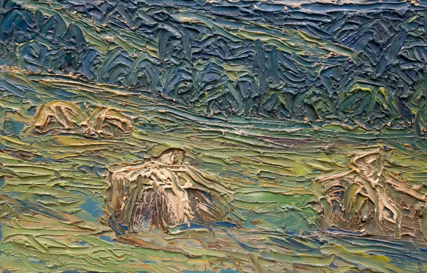 Abstract Golden Acres oil painting by Sergey Dupliy, textured landscape