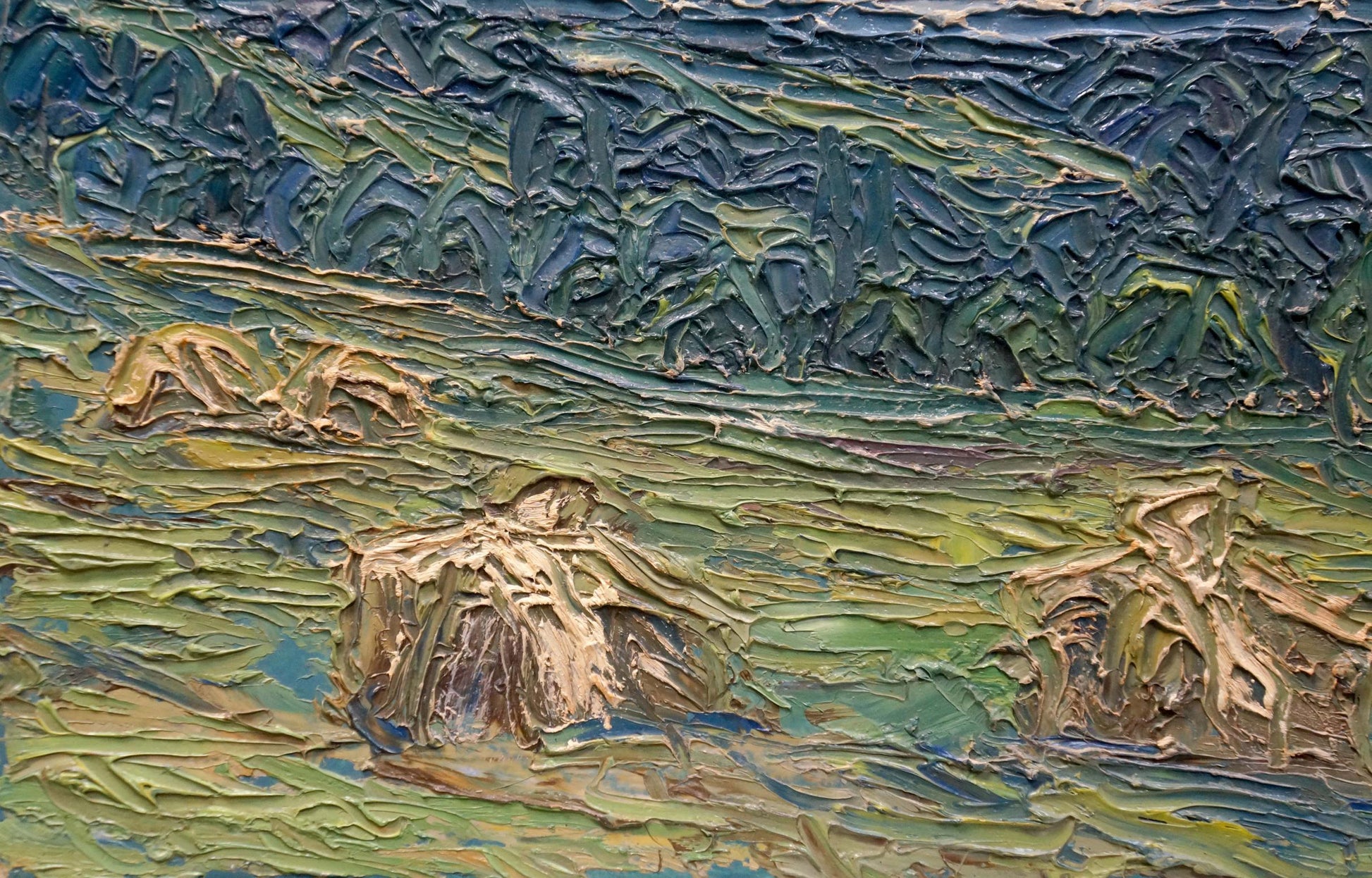 Abstract Golden Acres oil painting by Sergey Dupliy, textured landscape