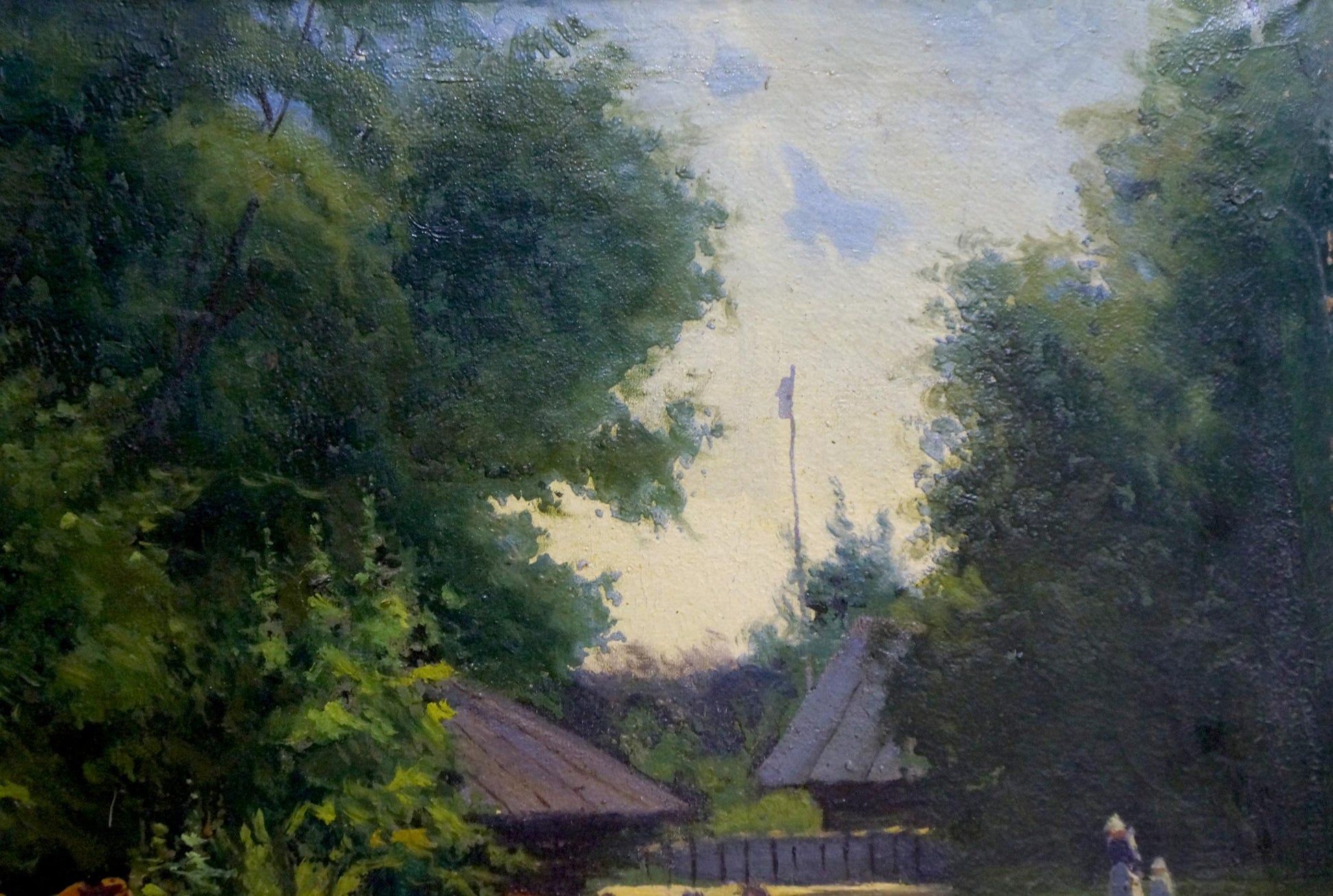Serene Sawmill Vladimir school oil painting of rustic village in trees
