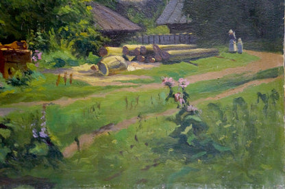 Vibrant impressionistic oil painting of Sawmill Vladimir school rural landscape
