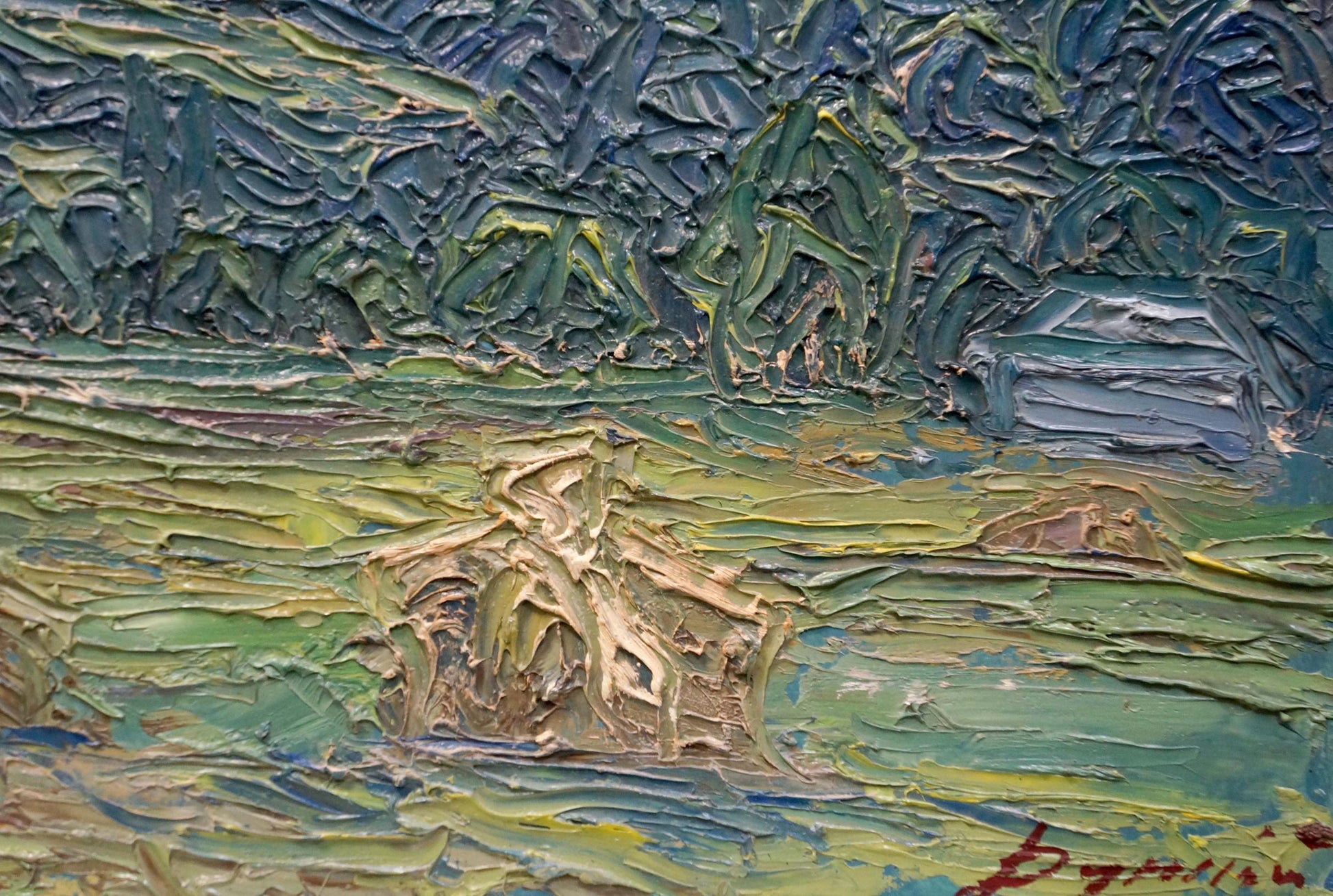 Textured Golden Acres abstract oil painting by Sergey Dupliy, rural landscape