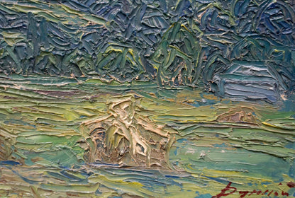 Textured Golden Acres abstract oil painting by Sergey Dupliy, rural landscape