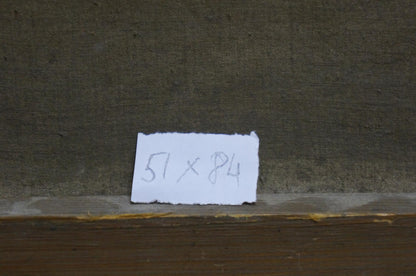 Back of Oil painting Sawmill Vladimir school: torn label with 57 x 84 dimensions