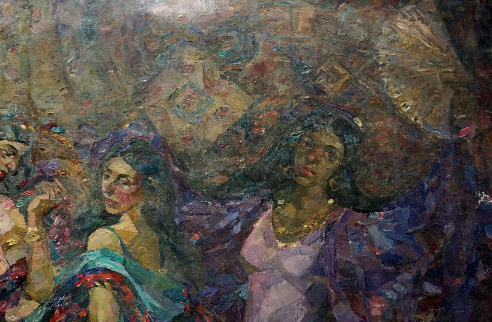 Oil painting Holiday by Titarenko Maria Anatolyevna, three women in purple teal