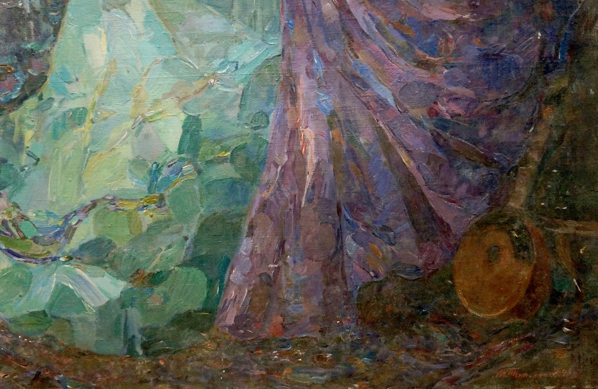 Oil painting Holiday by Titarenko Maria Anatolyevna with flowing purple fabric