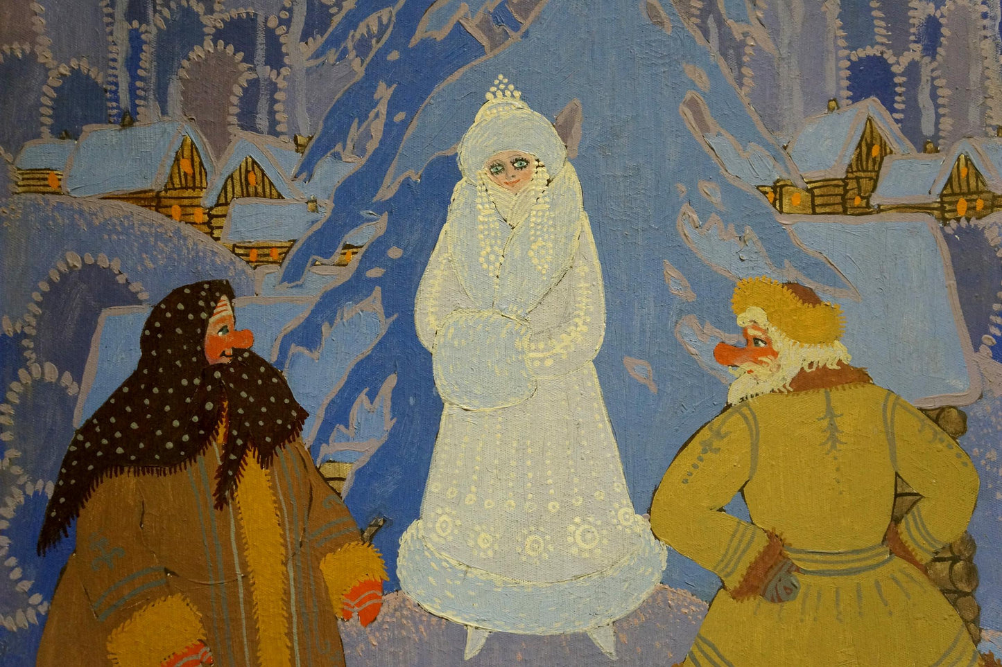 Oil painting of white ornate winter gown and tiara by Olga Vladimirovna Malysheva