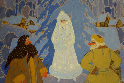 Oil painting of white ornate winter gown and tiara by Olga Vladimirovna Malysheva