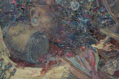 Oil painting In the courtyard by Titarenko Maria Anatolyevna with ceramic jug