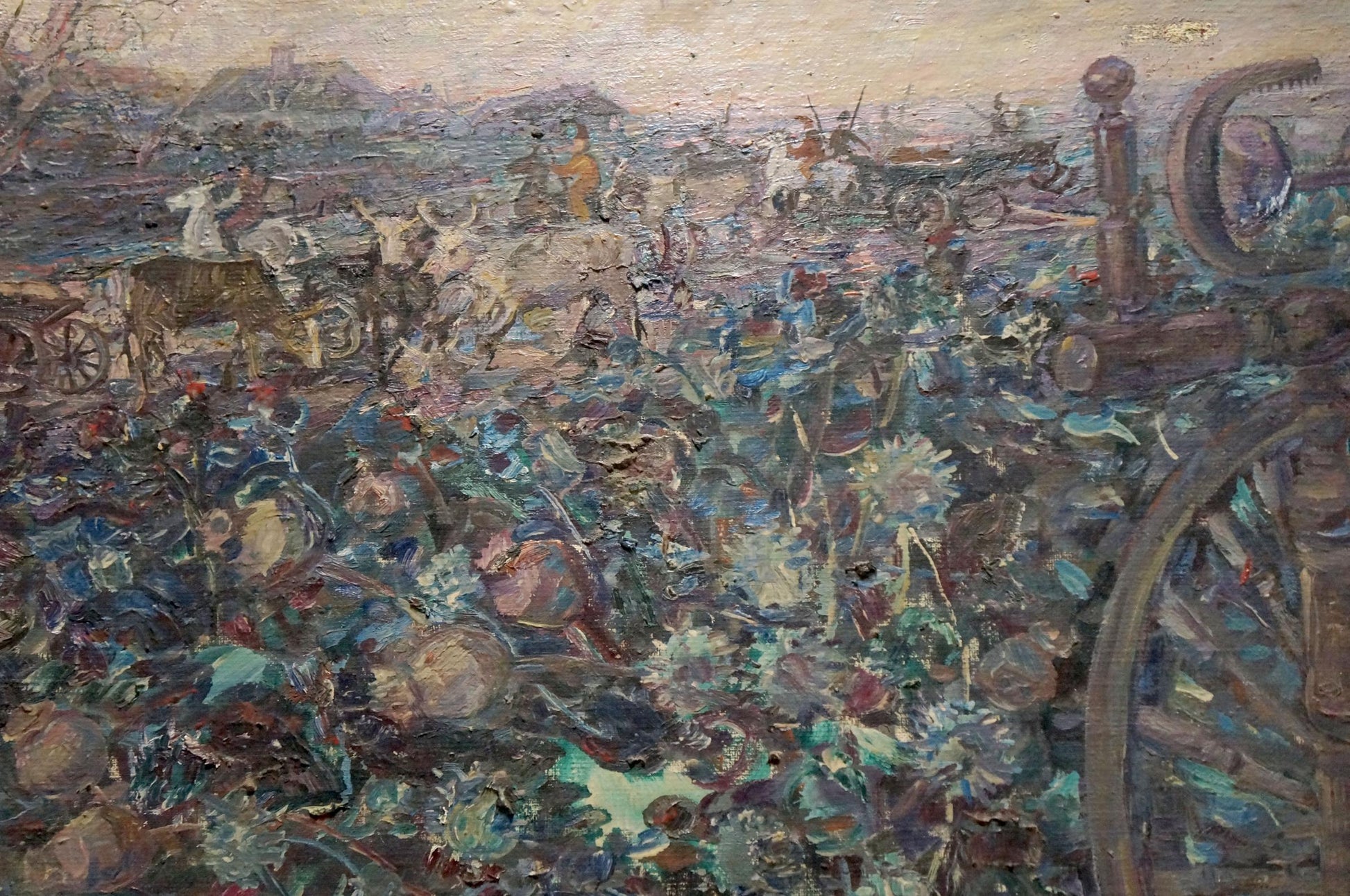 Textured impressionistic oil painting of chaotic battlefield by Titarenko Maria Anatolyevna