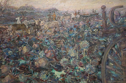 Textured impressionistic oil painting of chaotic battlefield by Titarenko Maria Anatolyevna