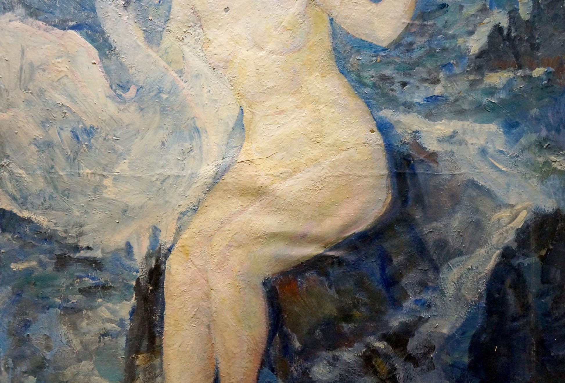 Oil painting of female figure on shore by Tytarenko Odarka Anatoliivna