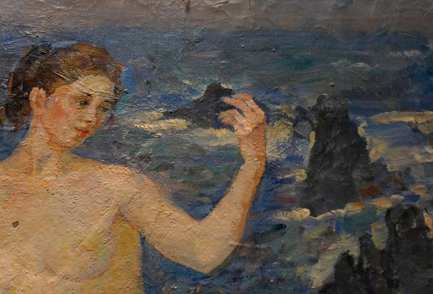 Oil painting of female figure on shore by Tytarenko Odarka Anatoliivna