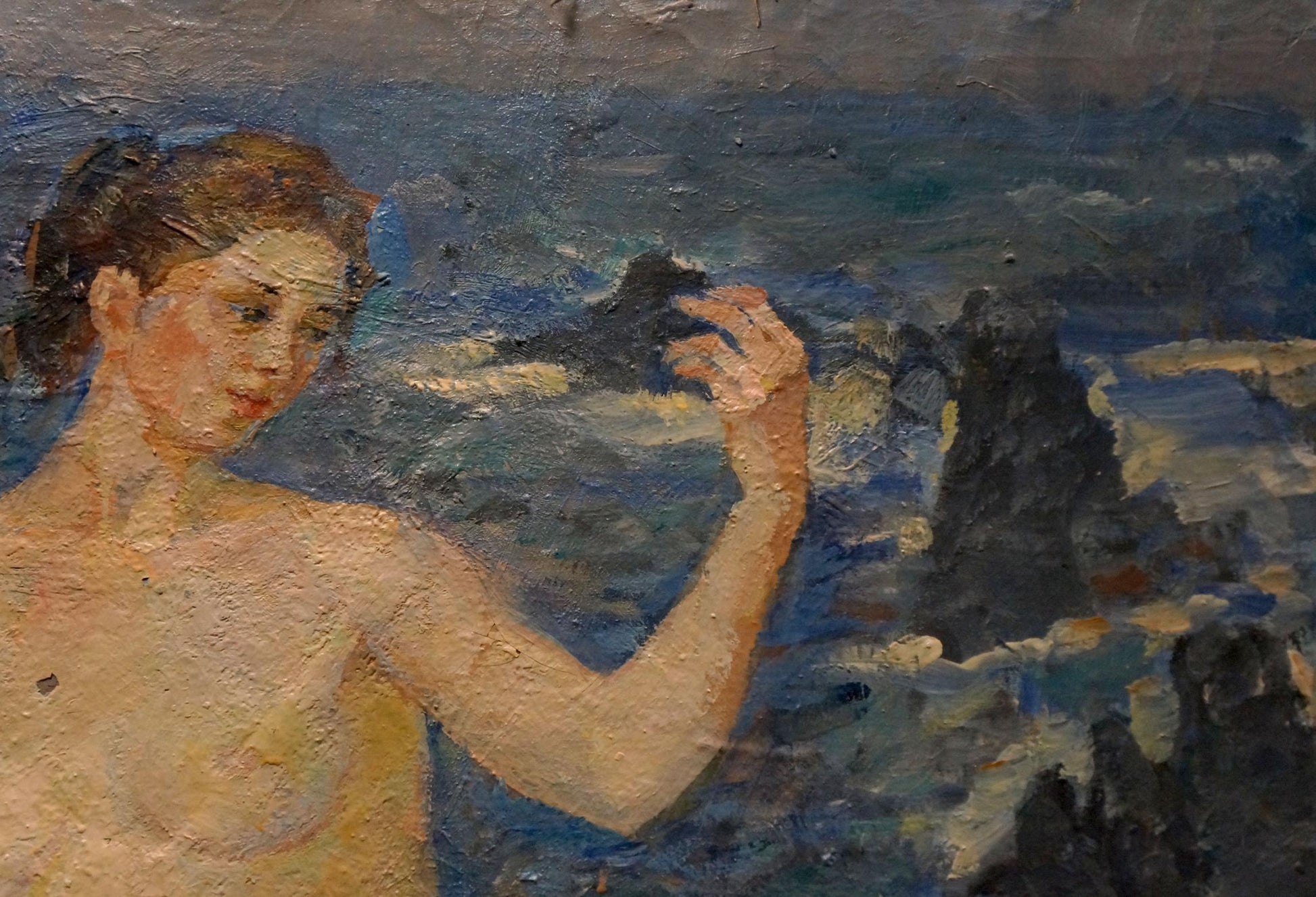 Oil painting of female figure on shore by Tytarenko Odarka Anatoliivna
