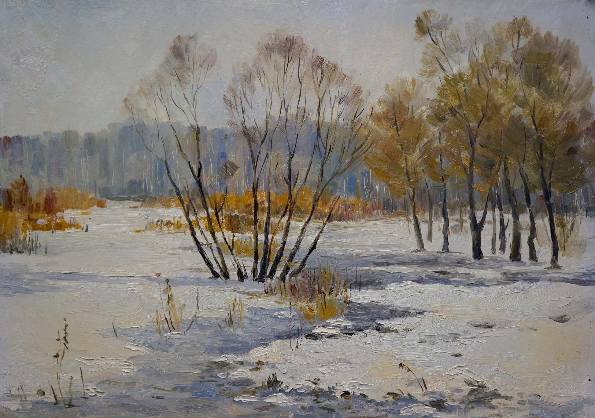 Serene winter landscape oil painting by Gaiduk Zinaida Kirillovna