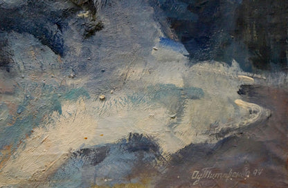 Textured oil painting of female figure on shore by Tytarenko Odarka Anatoliivna
