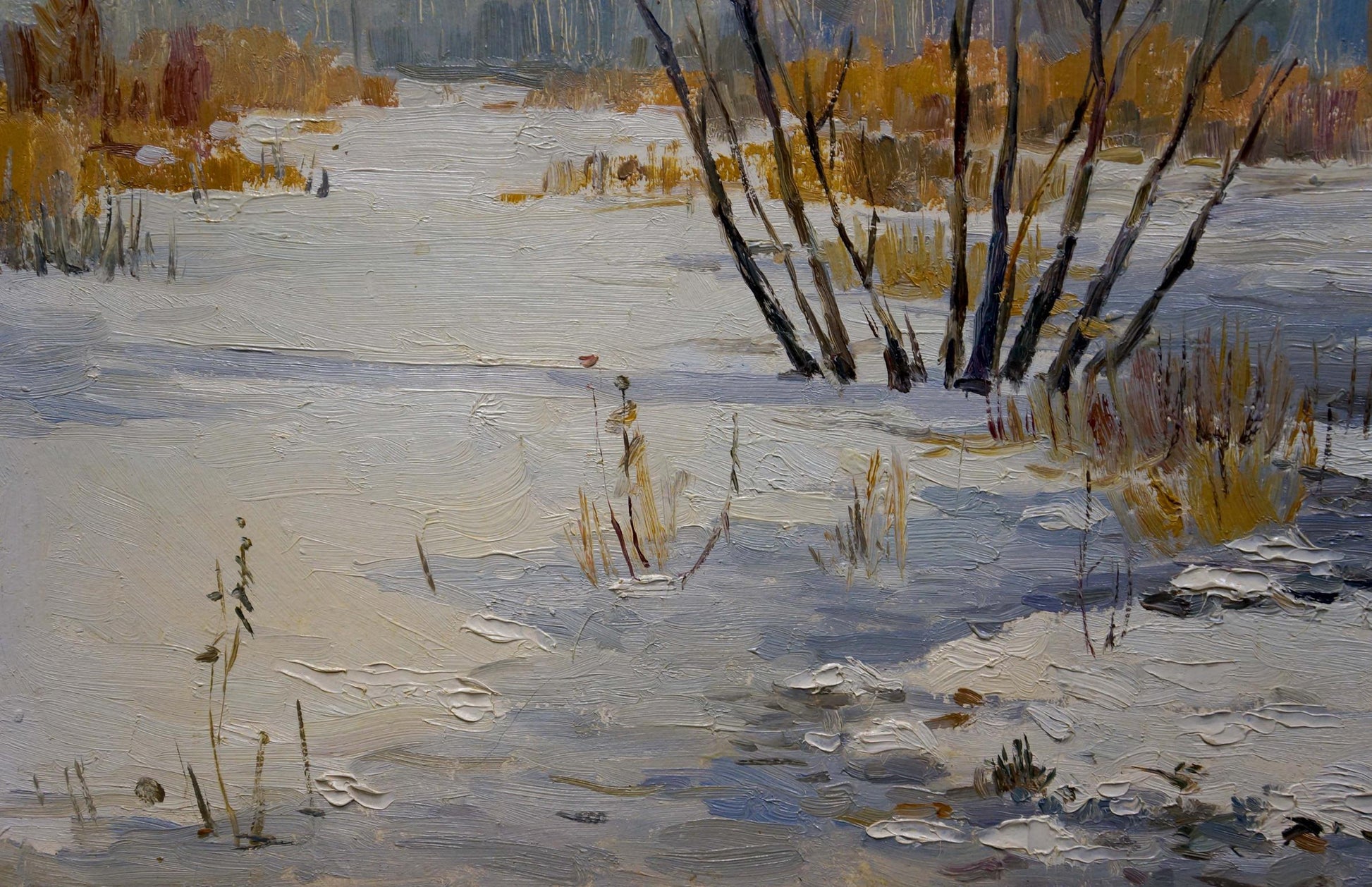 Oil painting of snowy winter landscape by Gaiduk Zinaida Kirillovna