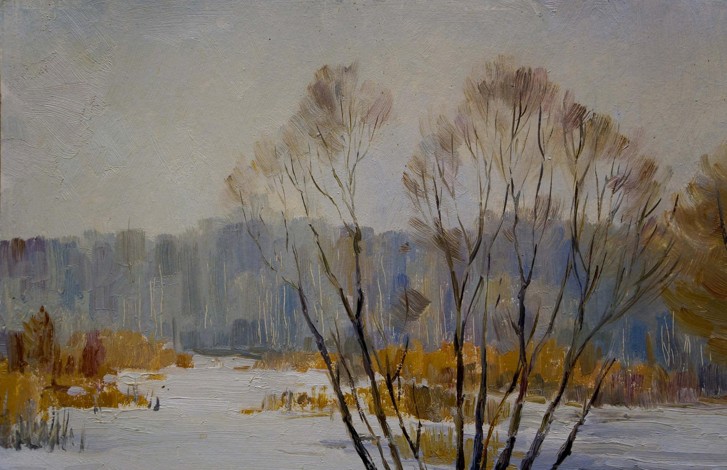 Serene winter landscape oil painting by Gaiduk Zinaida Kirillovna