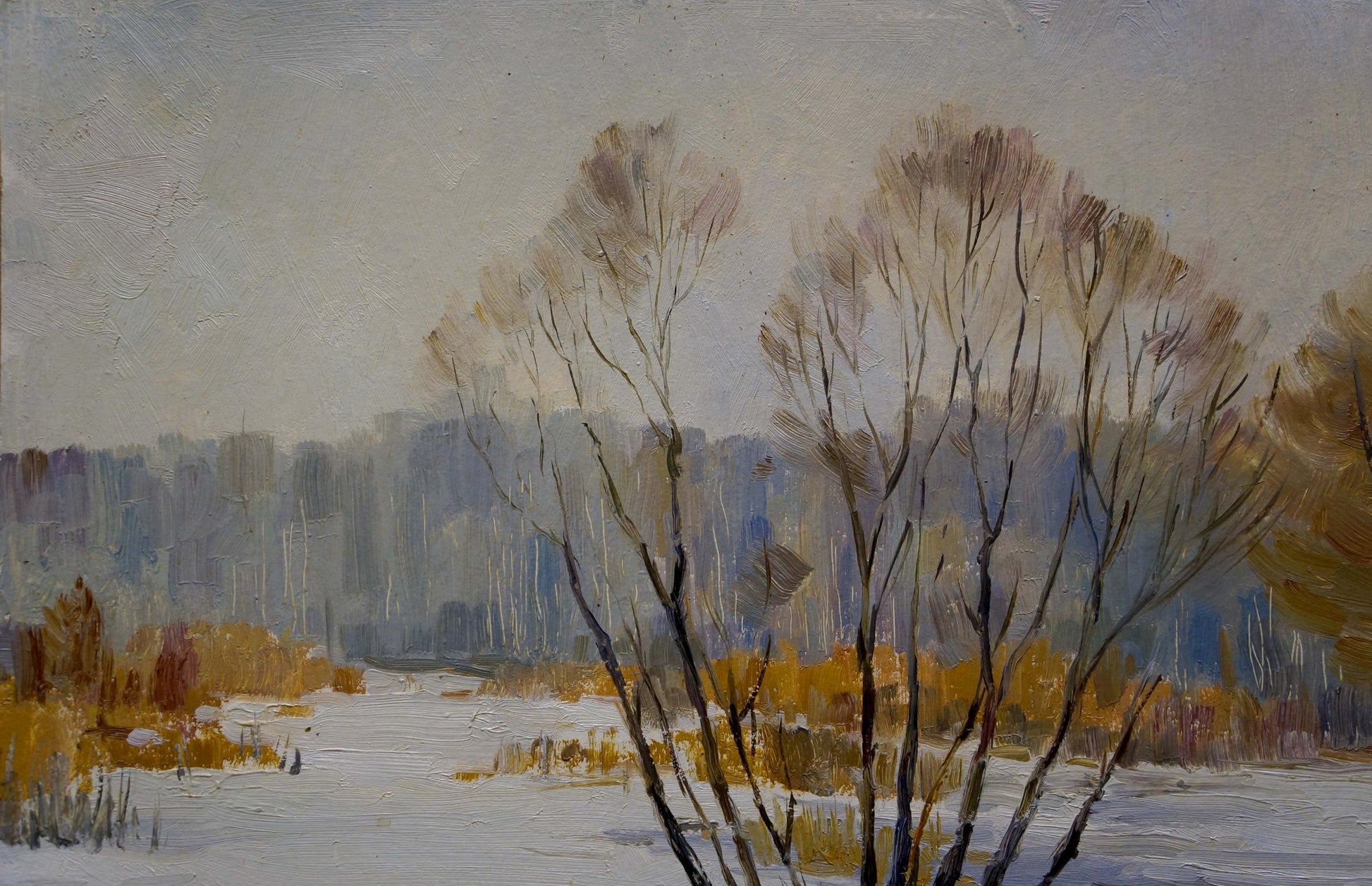 Serene winter landscape oil painting by Gaiduk Zinaida Kirillovna