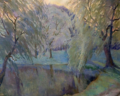 Impressionistic oil painting of weeping willows by Tytarenko Odarka Anatoliivna