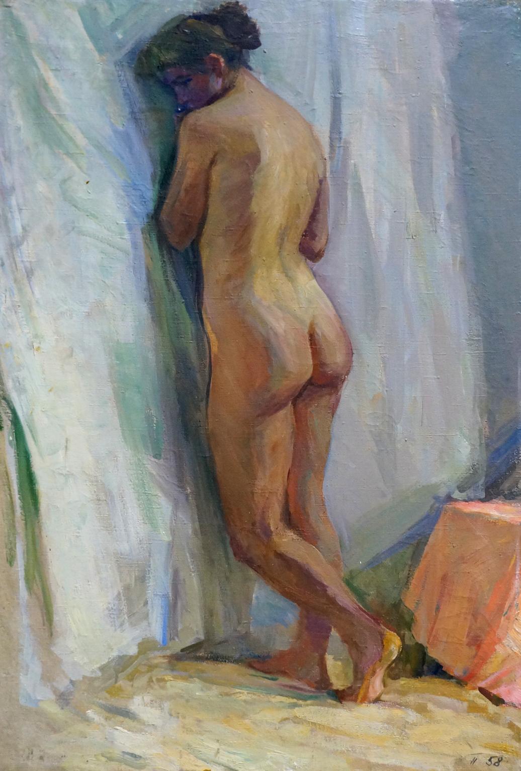 Oil painting of female figure with bun by Pavlyuk Victor Illarionovich