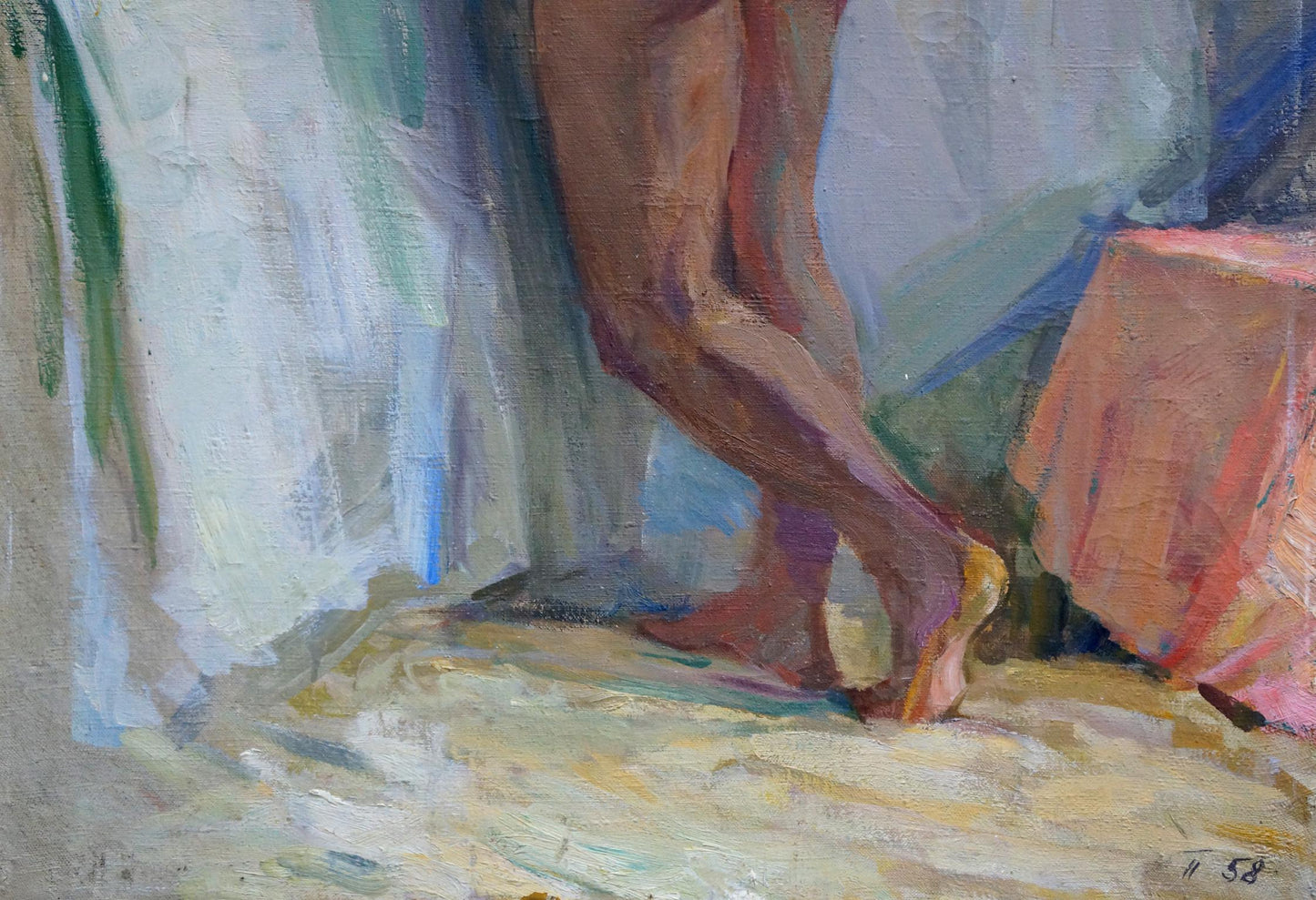 Oil painting of female figure bare feet on textured ground by Pavlyuk Victor Illarionovich