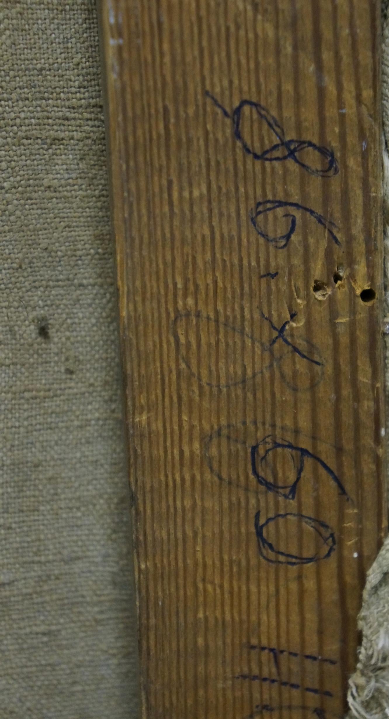 Oil painting of female figure portrait by Pavlyuk Victor Illarionovich on worn wooden ruler