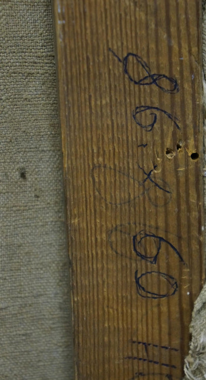 Oil painting of female figure portrait by Pavlyuk Victor Illarionovich on worn wooden ruler