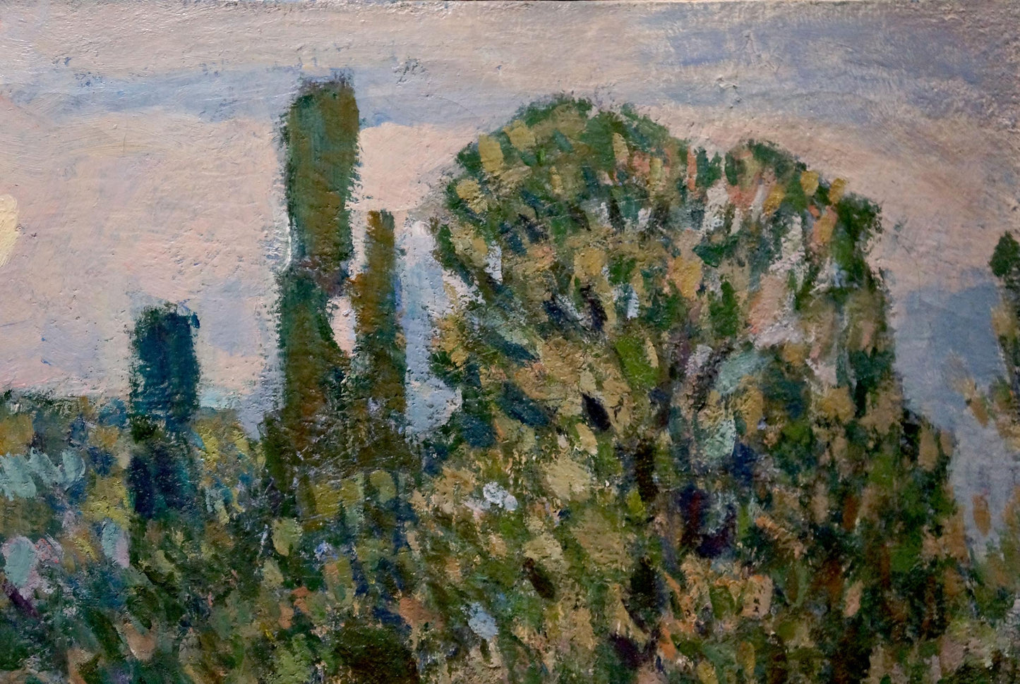 Impressionist oil painting After the Fair by Petro Dorofiyovych Slota, lush green trees